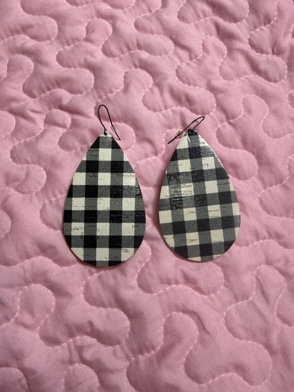 Black & White Gingham Teardrop Earrings